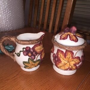 Vintage BICO China Autumn Leaves Creamer & Sugar bowl